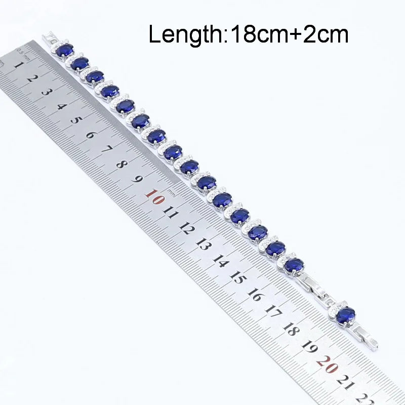 XOTICA Blue Semi-Precious 925 Sterling Silver Jewellery Set for Women Wedding Bracelet Earrings Rings Necklace Pendant-for Party Gift