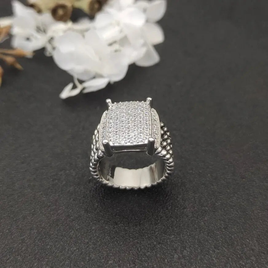 DY High-Quality Silver-Plated Large Full-Diamond Ring, Gold-Plated Large Colored Gemstone Ring, Wholesale Jewelry