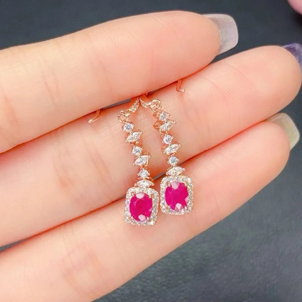 Gioiellieri Natural Ruby Drop Earrings 925 Sterling Silver July Birthstone Luxury Fine Jewelry for Women Wedding Gift