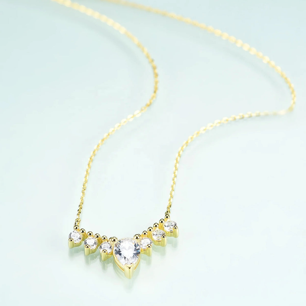 ArtistA OL1039N Abiding Fashion 925 Sterling Silver Rose Gold Plated White Cz Pear Cut Rainbow Moonstone Colored Nano Gemstone Necklace