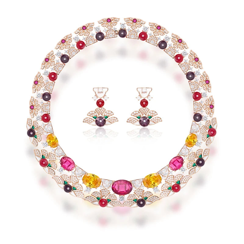 2025 Wedding Accessories Sexy Women's Necklace Earring Set Zirconia White Beimu Enamel Wedding Dress Brass Jewelry