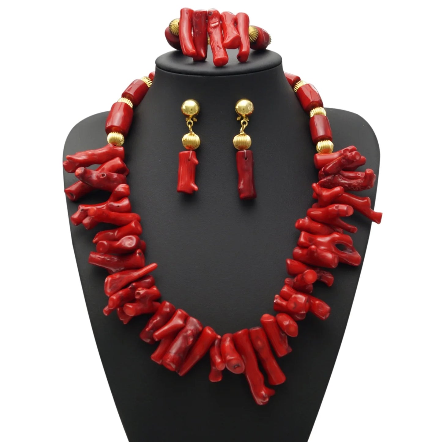 Zhuerrui Luxurious Red Coral Bead Design Sets Nigerian Women Like Gold Accessories Bracelet Set Irregular Cut Jewelry HF17041303