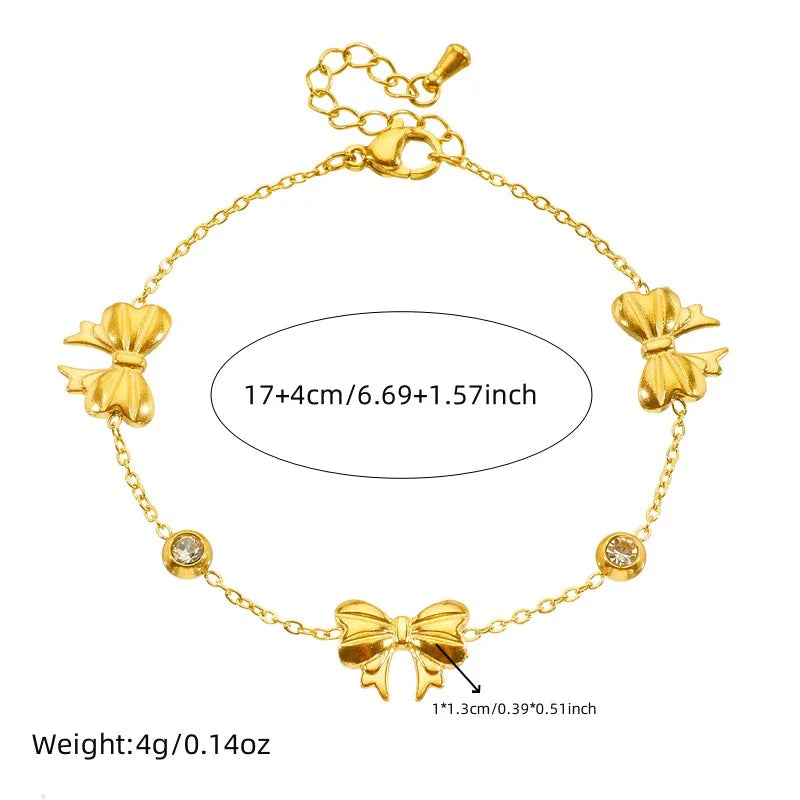 Gold Crystal Bow Knot Necklace, Earrings & Bracelet Jewellery Set | Sparkling Classic Set