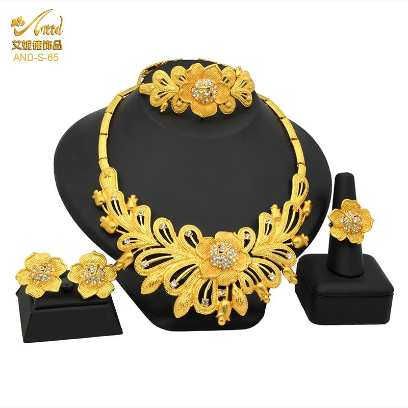 Gold Heart Bridal Jewellery Set | Necklace, Bracelet, Earrings & Ring | 24 Style Options