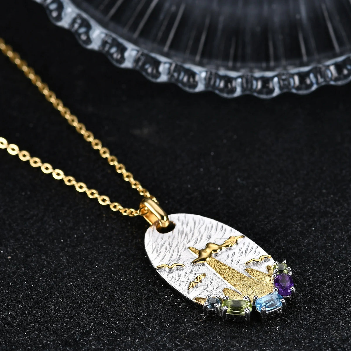 ArtistA C7927 Jewellery Manufacturer Mix Gemstone Peridot Blue Topaz Amethyst 925 Sterling Silver Set Men Women