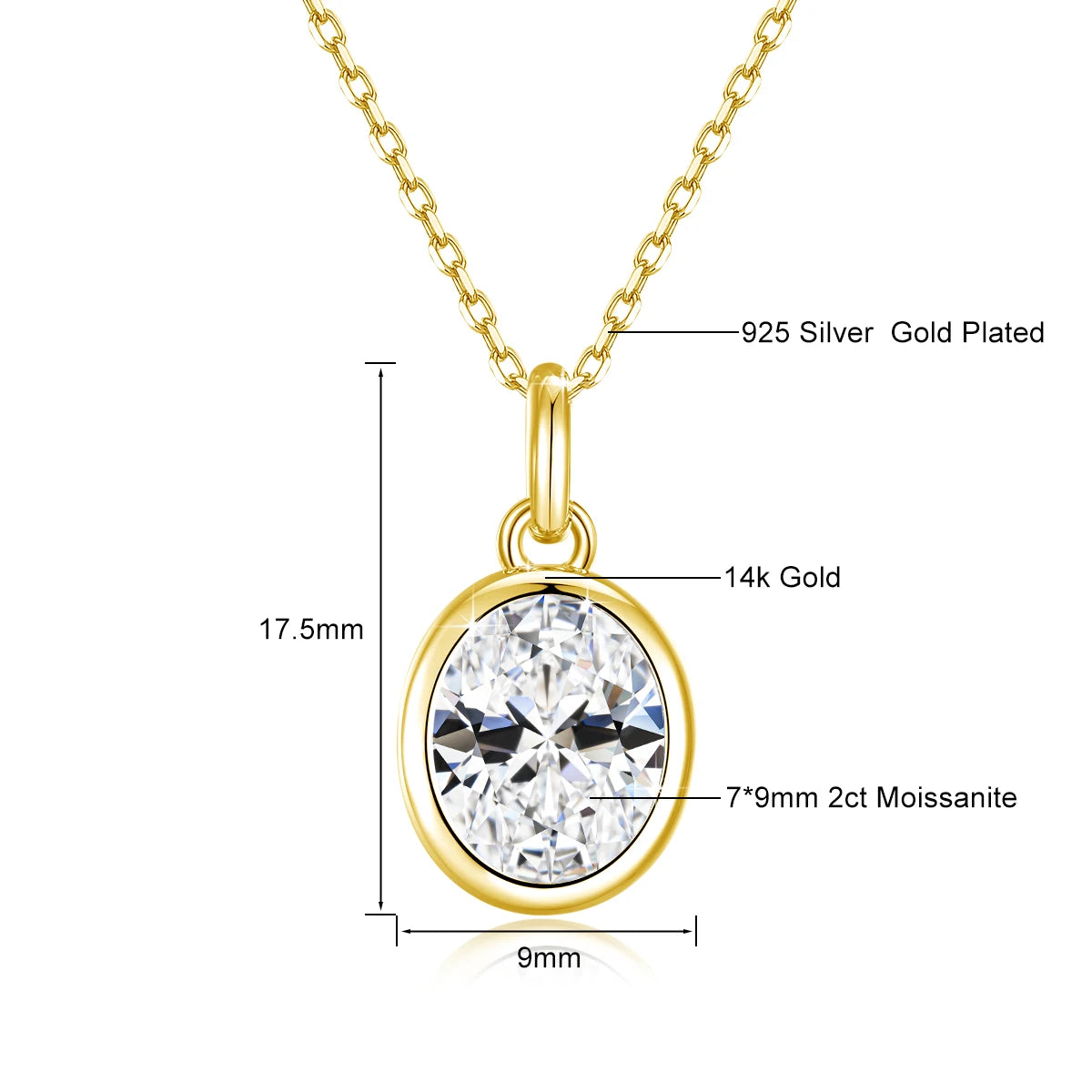 Gioiellieri AU585 14K Gold Pendant Oval 1ct 2ct 3ct Moissanite Diamond Pendant Luxury Jewelry Women Engagement Daily Wear