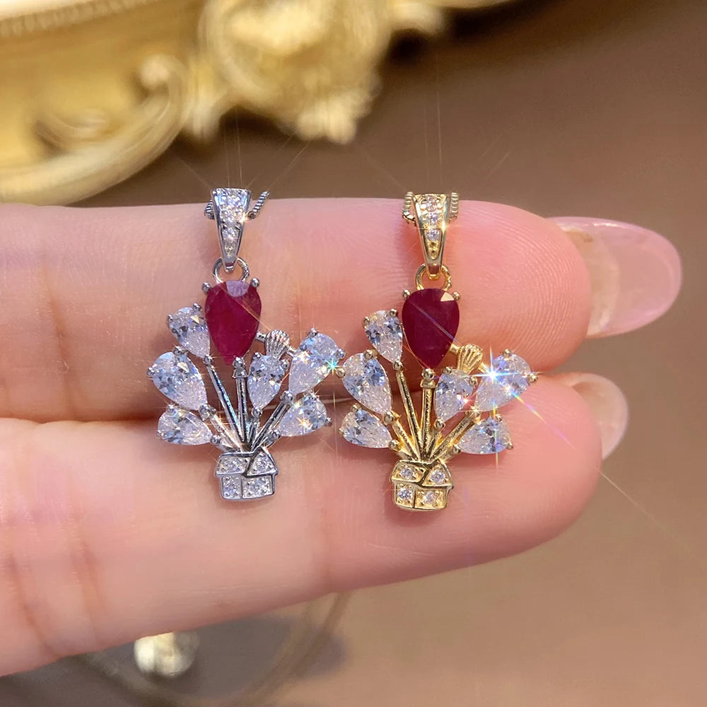 Gioiellieri Natural Ruby Sterling Silver Gold Plated Exquisitely Crafted Claw Setting Gemstone-Inlaid CMA Women's Anniversary Gift Party