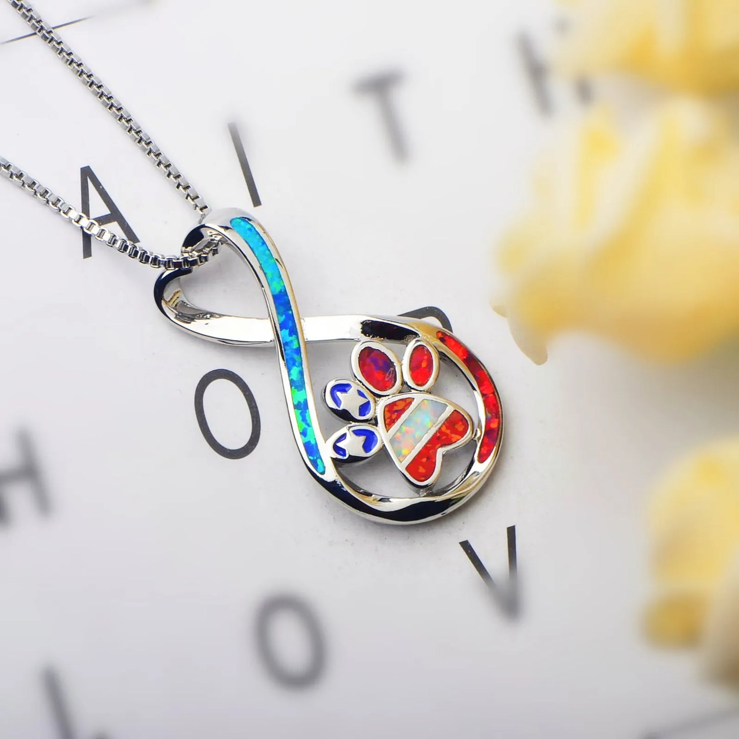 All-Opal Pendant Necklace - Blue Fire Opal Claw Print Design | Heartwarming Pet-Lover Jewelry Bulk Gifts