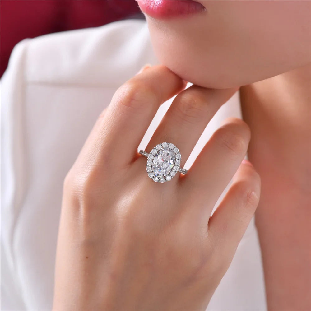 MuShan Jewelry Factory Luxurious White S925 Silver 3 Carat 8*12 High Carbon Diamond Ring From Europe and America