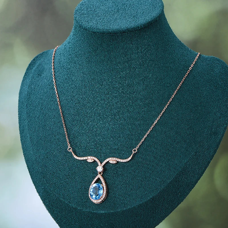 Gioiellieri Factory Supply High Quality 925 Sterling Silver Women's Rose Gold Plated Natural Topaz Choker Pendant Necklace Anniversary Party