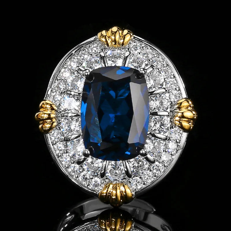 S&S Dark Blue Pointed Crystal CZ Jewellery Set – Pendant, Ring & Earrings – Gold Plated – Collection