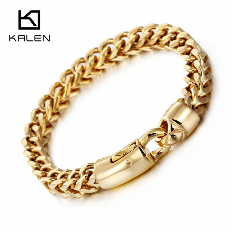 KALEN Fashion Jewelry Stainless Steel 18K Gold Links Chain Bracelet for Men