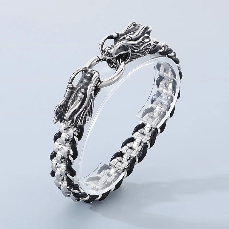 KALEN Punk Skull, Snake, Dragon & Lion Charm Links Bracelet – Silver