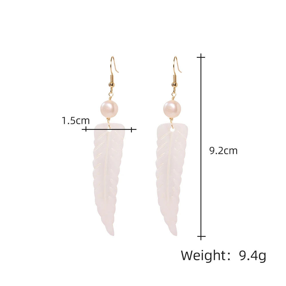 Natural Freshwater Pearl Shell Leaf Earrings Korean Style Women Luxury Jewelry Fashion Ladies and Girls Gift GE1534