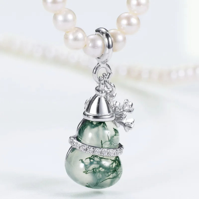 REDheart Stylish, Individual and Versatile Style Water Grass Agate Gourd Pendant Sterling Silver S925 Necklace for Women