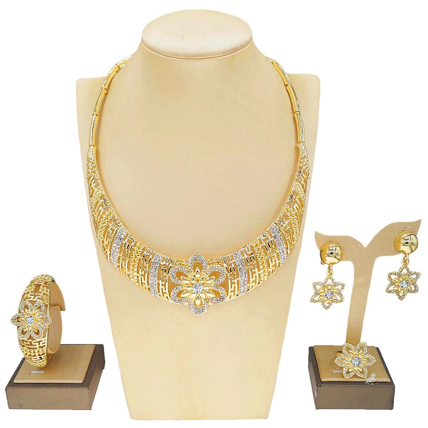 Zhuerrui Diamond Gold-Plated Jewelry Set Fashion Luxurious Atmosphere Exquisite Dubai Style High-Grade Women's PartyHY14041509