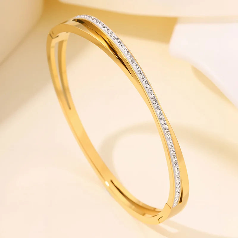 REBEL Stainless Inoxydable Stainless Steel 18K Gold Plated Roman Women Fashion Jewelry Bracelets Bangles