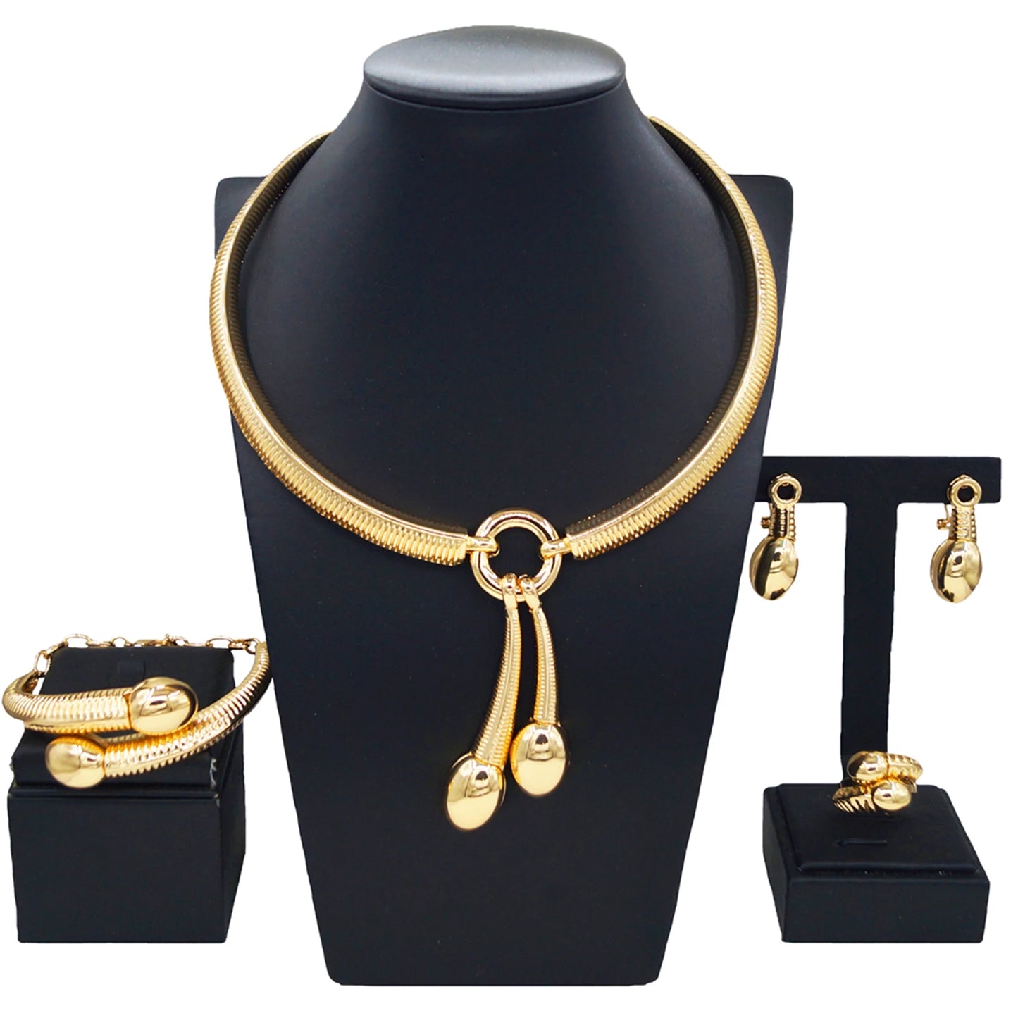 Zhuerrui Beautiful Brass Gold Jewelry Sets Simple Bead Necklace Bracelet Jewelry Set Exquisite Women's Christmas Gifts HC23240