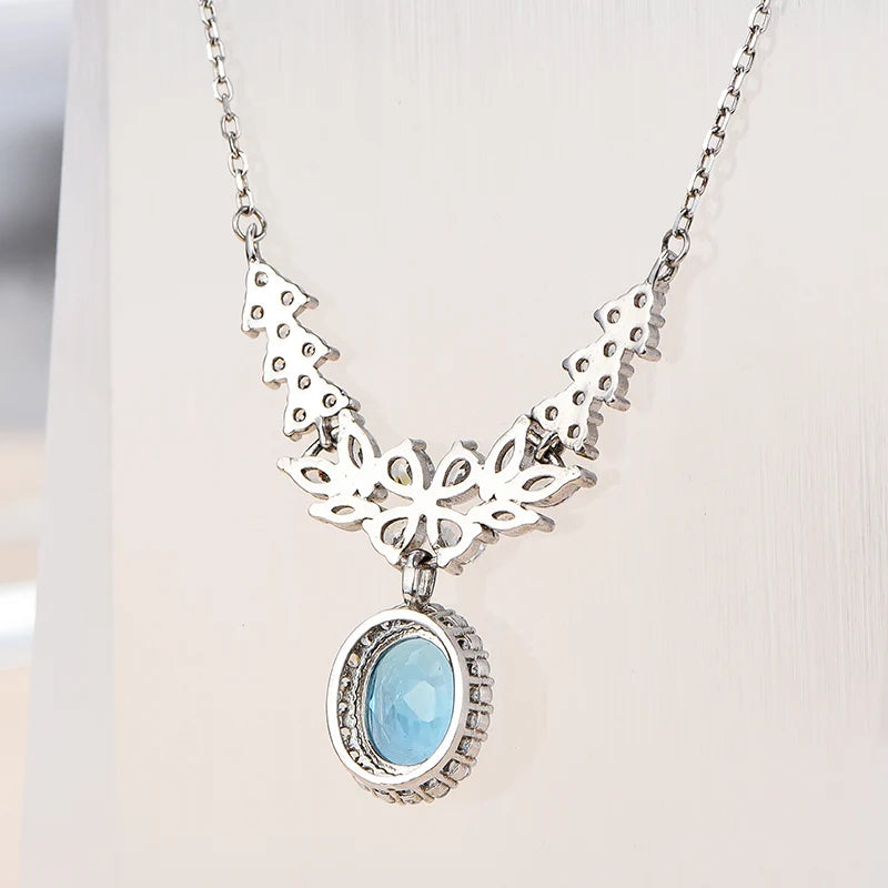 Gioiellieri Natural Topaz Oval Cut 925 Sterling Silver Rhodium Luxury Women's Necklace High-end Customized Solitaire Pendant Claw Setting
