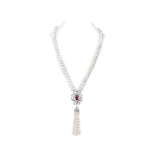 Silverelli | 925 Silver Natural Freshwater Pearl Tassel Necklace | Sweater Chain | Elegant