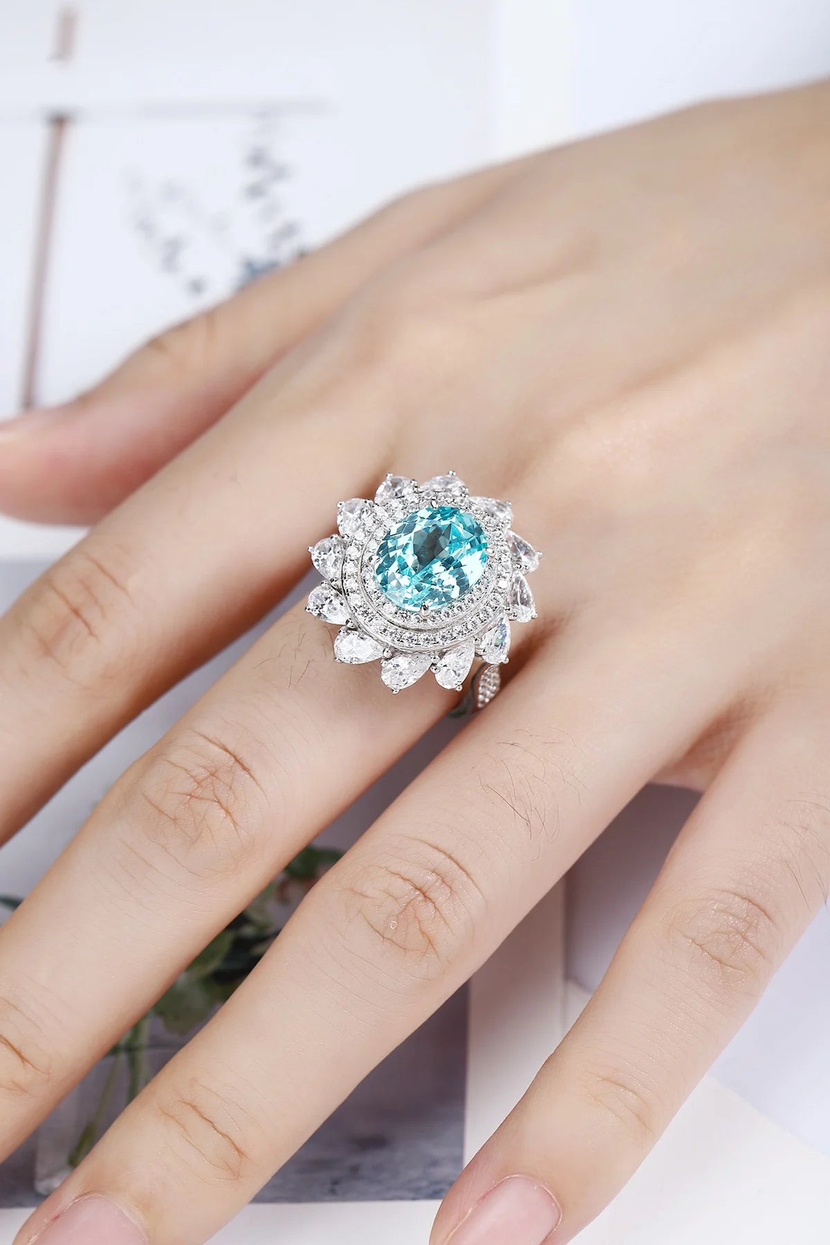 Gemfiori Sterling 925 Silver Lab Grown Paraiba Luxury Colorful Gemstone Set Includes Pendant, Earrings, Ring High End Gift for Her