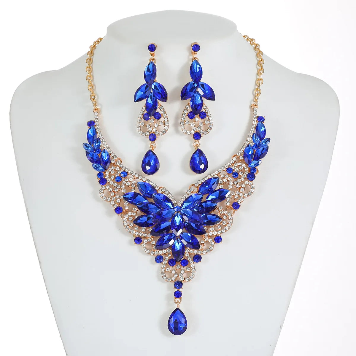 Crystal Stacked Butterfly Necklace & Earrings Jewellery Set | 10 Colours Geometric Glam Fashion Set