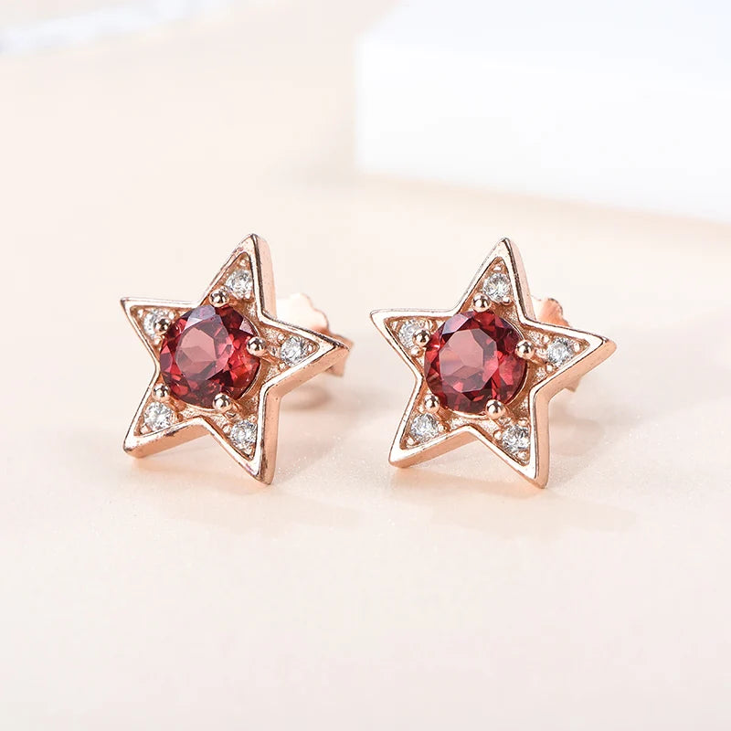 Gioiellieri Genuine Natural Garnet Stud Earrings Rose Gold Plated 925 Sterling Silver Setting Hypoallergenic for Party Gift Bulk Order