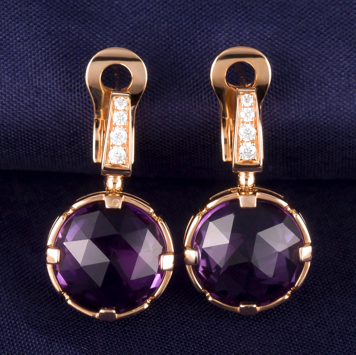Gemfiori Messi Jewelry Amethyst Gemstone Earrings Jewelry 18k Rose Gold Fashion New Women for Elegant Gift Party Stone Wedding Earrings