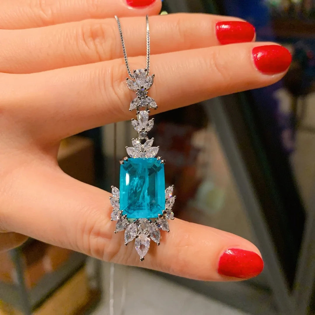 S&S Blue Zircon Flower Jewellery Set – Pendant, Ring & Ear Studs | Collection