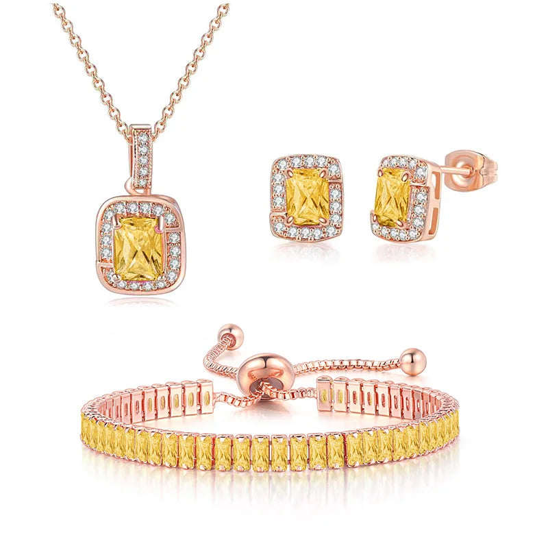 ArtistA RST New Arrival Women Accessories 3 Pcs AAA Green Zircon Earring Necklace Bracelet Jewelry Set S443