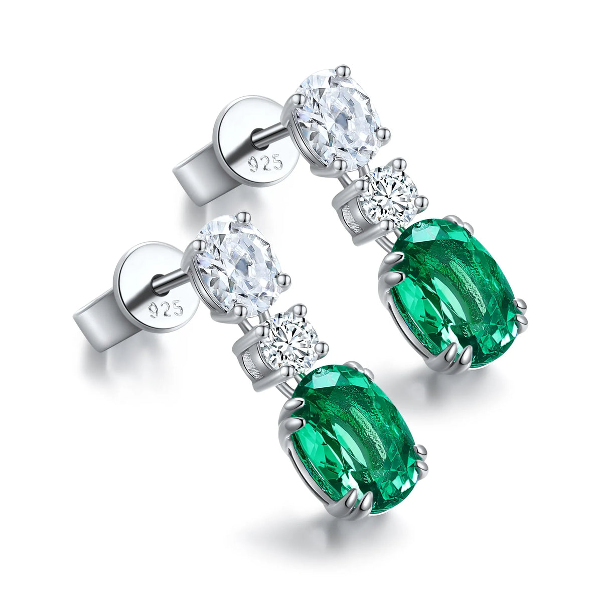 Gemfiori Anster High Quality S925 Lab Grown Emerald Earring Stud Dainty Gemstone Stud Earrings for Women Daily Wear Gift