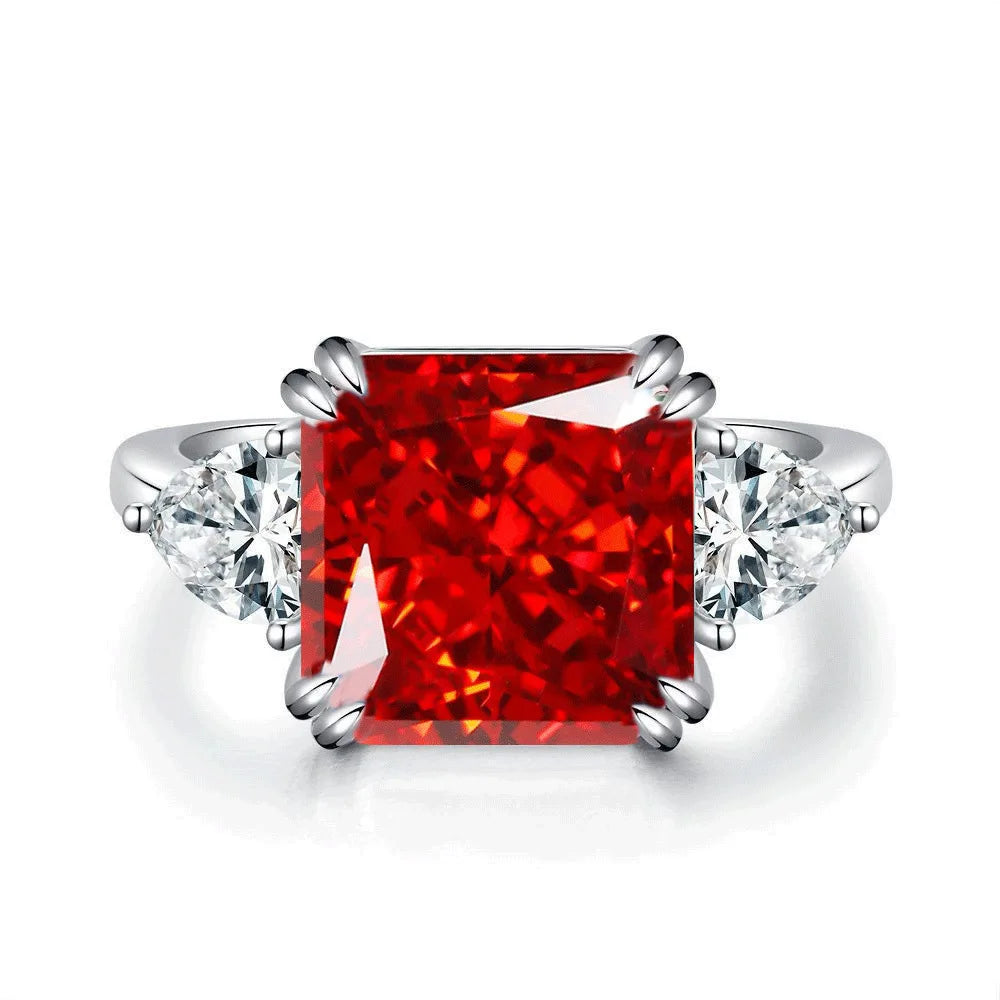 Wholesale Custom 925 Sterling Silver Ruby Rings Women Anniversary Wedding Red 5A 8A Zirconia Rings Jewelry Supplier Manufacturer
