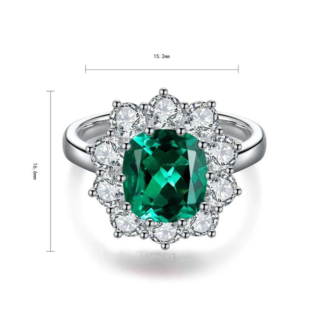 Gemfiori Jewelry Trendy High Quality S925 Silver Cultivated Emerald Ring Unisex Engagement Ring for Wedding Party or Gift
