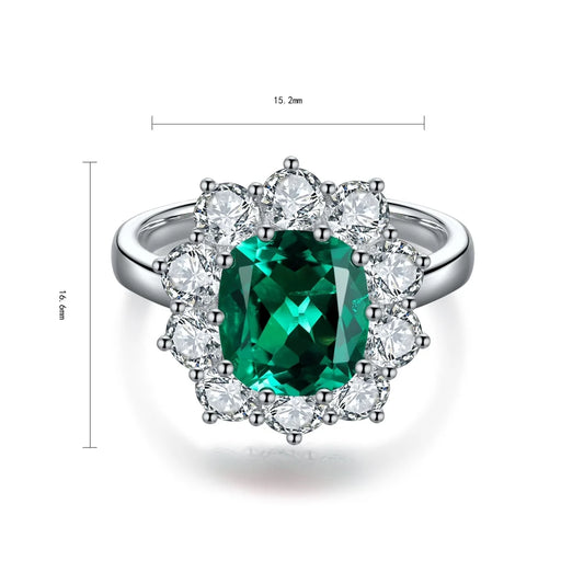 Gemfiori Jewelry Trendy High Quality S925 Silver Cultivated Emerald Ring Unisex Engagement Ring for Wedding Party or Gift