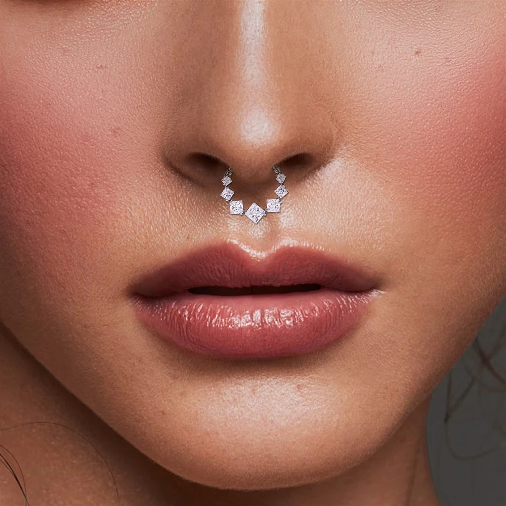 1Pcs Wholesale ASTM F136 Titanium Colorful Square Zircon 16G Nose Ring Hoop Cartilage Earrings Fashion Body Piercing Jeweley