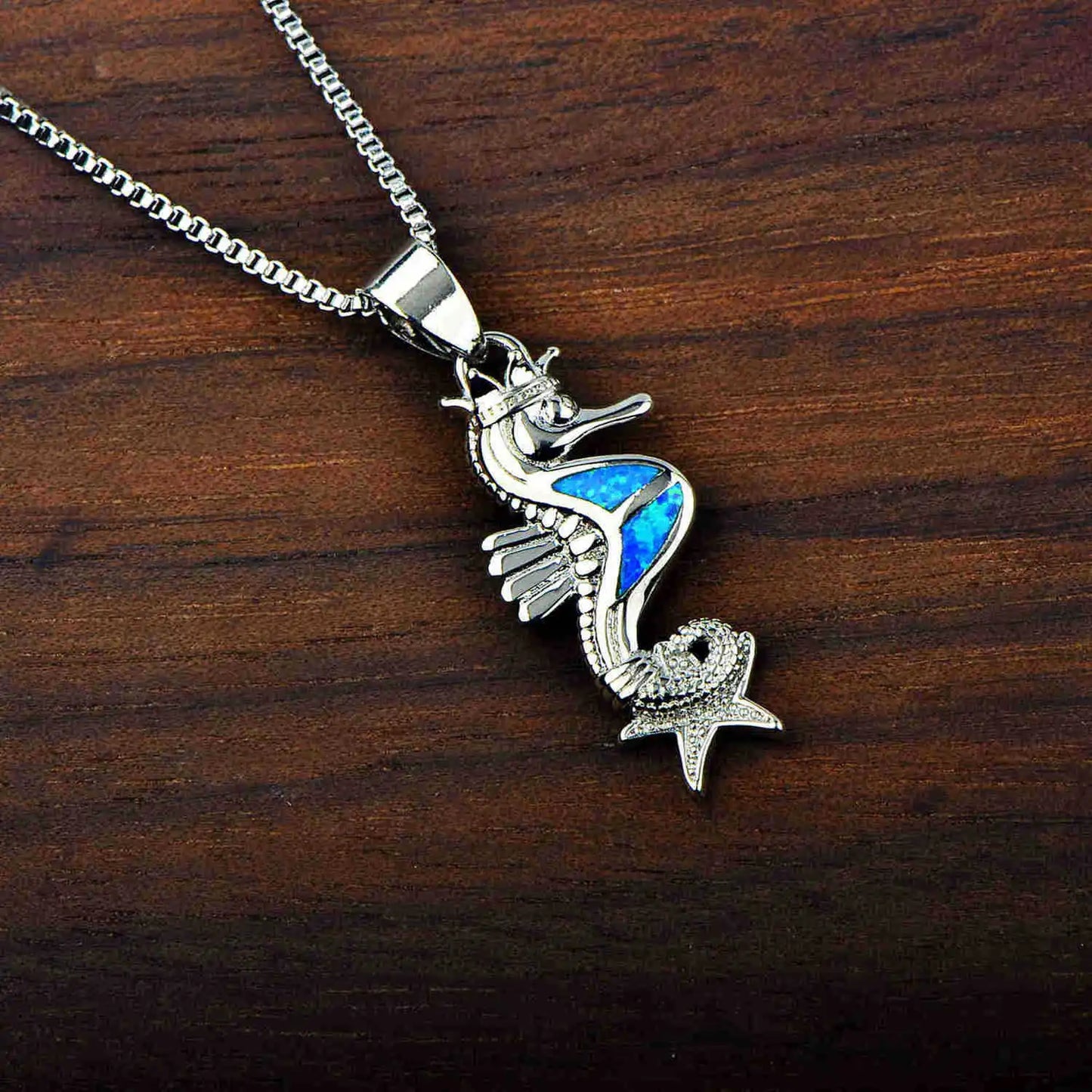 Tiktok Viral Trendy Blue Copper Opal Seahorse Necklace-Sweater Chain with Starfish Pendant