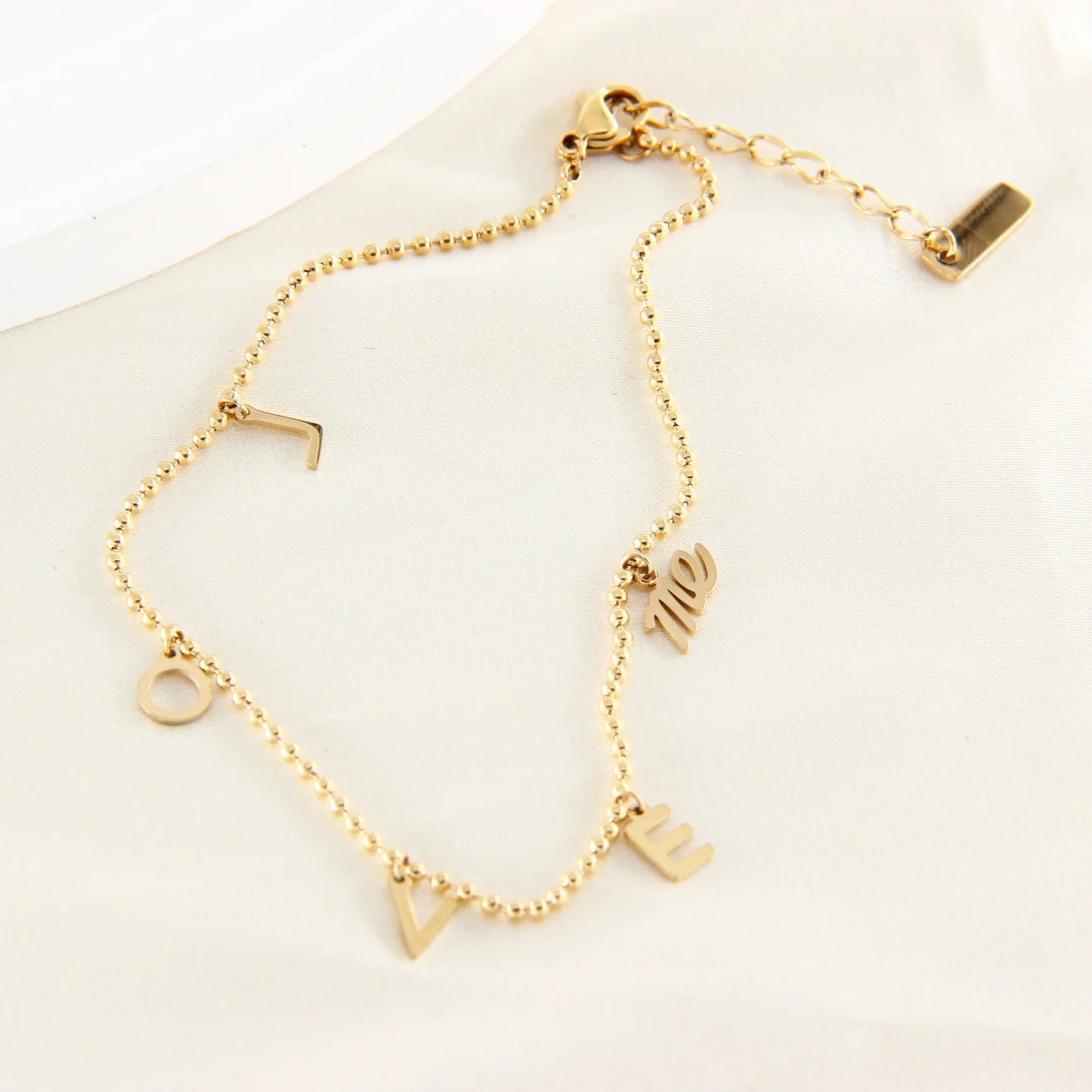 Wholesale AG 14K Gold-Plated Stainless Steel Bead Chain Love My Letter Anklet Unisex Trendy Anti-Allergy Fashion Wedding