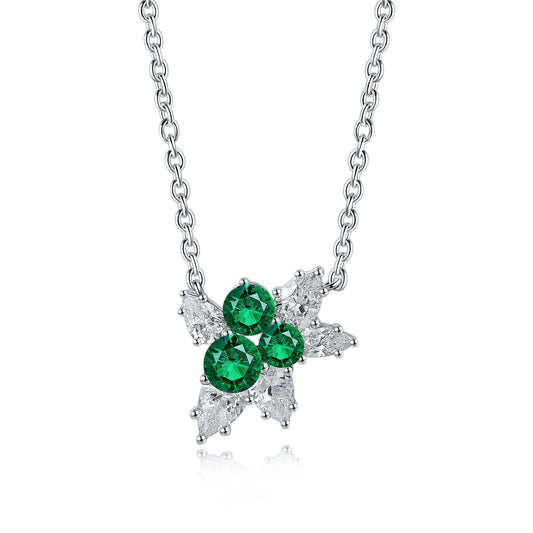 Gemfiori Factory Direct Sale Lab Grown Emerald Gemstone Pendant Necklace 925 Sun Sterling Silver Jewelry for Women