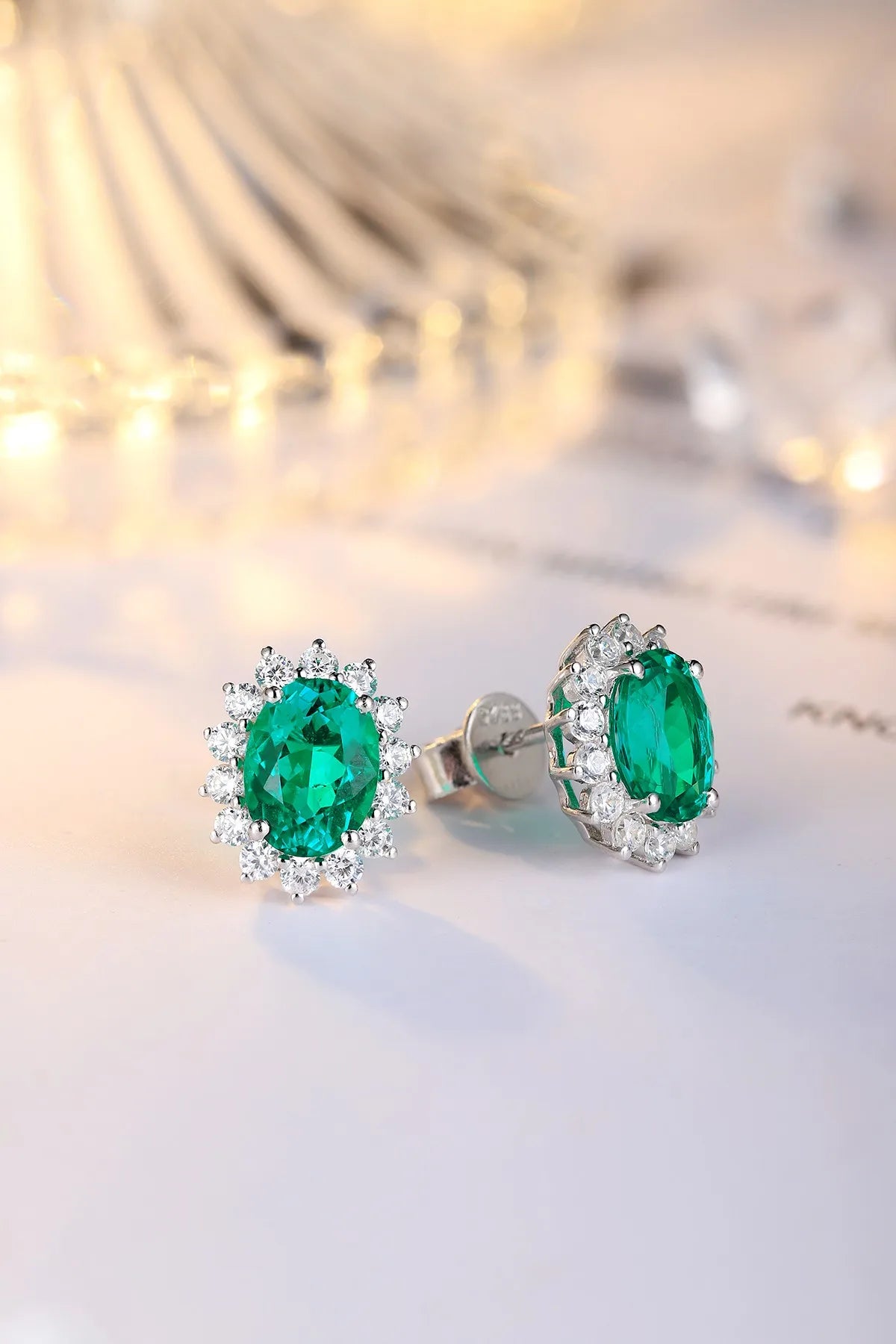Gemfiori Anster High Quality Lab Grown Emerald S925 Silver Earring Stud Dainty Gemstone Stud Earrings for Women Daily Wear Gift