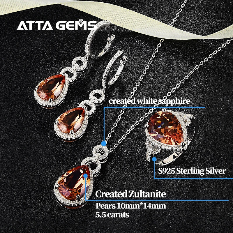 Zultanite Diaspore Gemstone Jewelry Set for Women Solid 925 Sterling Silver Ring Earrings Necklace Handmade Jewelry Set