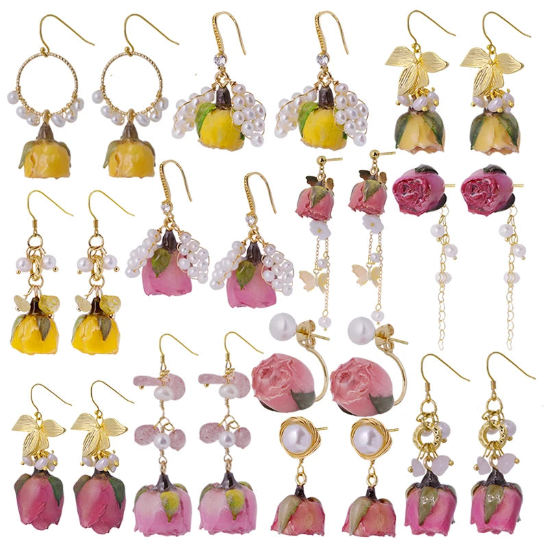 Popular European and American Niche Design Sense Rose Earrings, Natural Pearl Temperament Earrings, Women's Fashion Earrings
