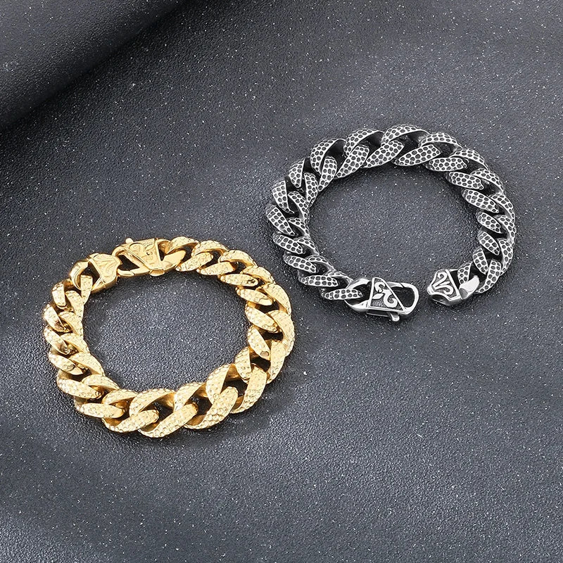 KALEN Fine Gothic Jewelry Fashion Bracelets Men Stainless Steel Pitted Cuban Links Bracelet Bangle
