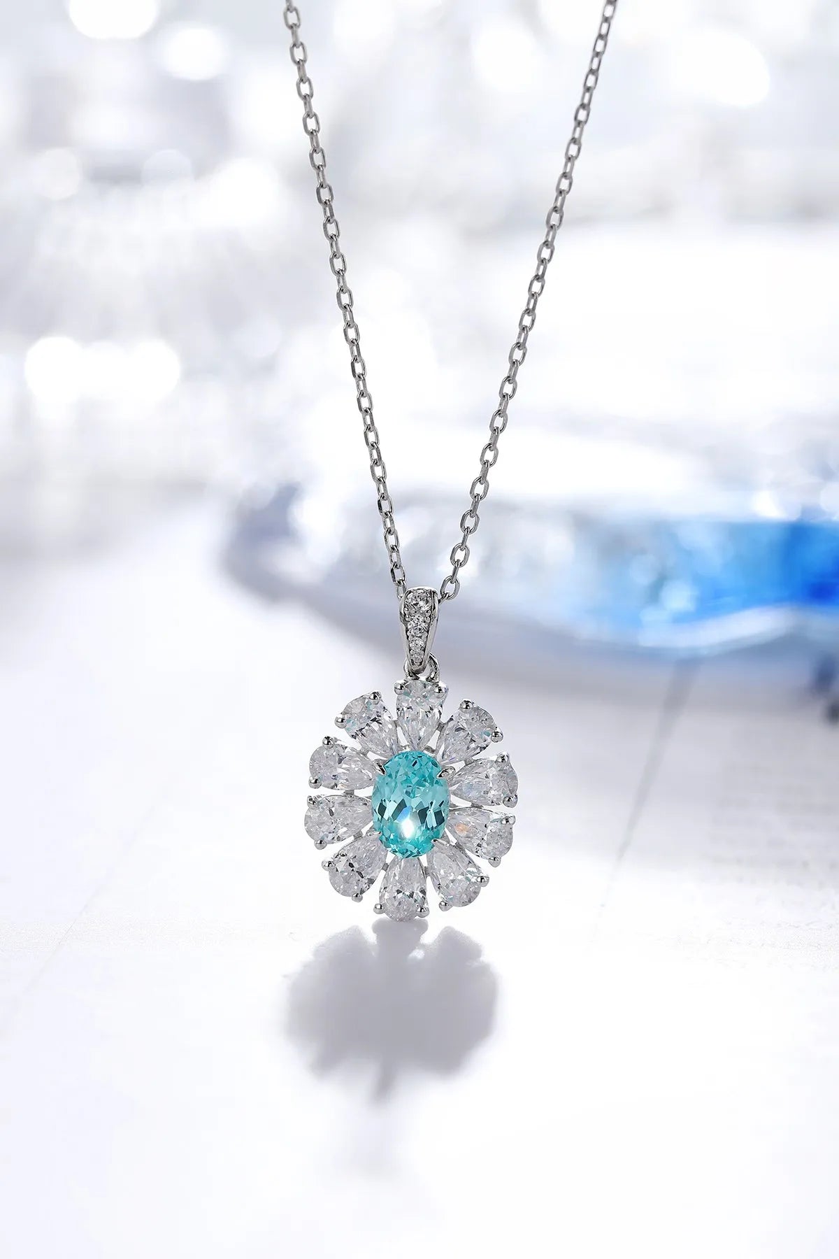 Gemfiori Anster 925 Sterling Silver High-quality Cultivated Paraiba Necklace - Suitable for Parties or As a Gift