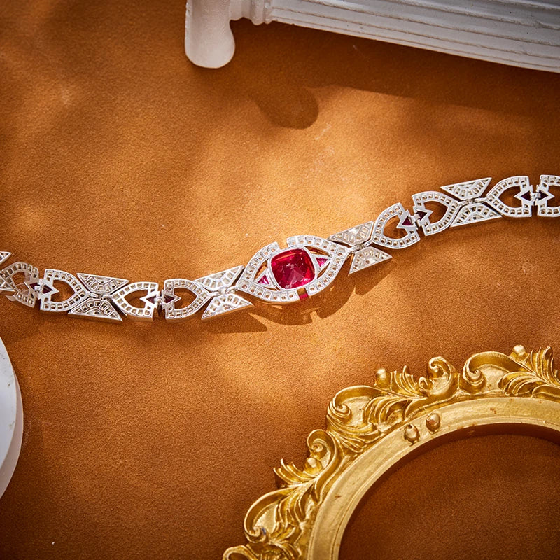 Red Fan-shaped Necklace Earring Set Brass Zirconia Women's Engagement Dress Jewelry Dubai Fashion Gift Accessories
