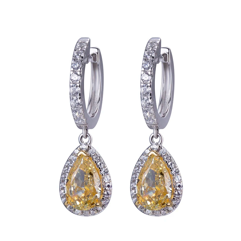 Messi Jewelry MSE-607  Silver 2CT Yellow High Carbon Cubic Zircon Fine Jewelry Earrings for Dating or Wedding