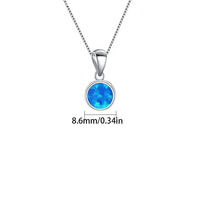 Aobao Women's Christian Copper Silver Plated Geometric Pendant Necklace with Lab Created Opal Sweater Chain-Gift for Her