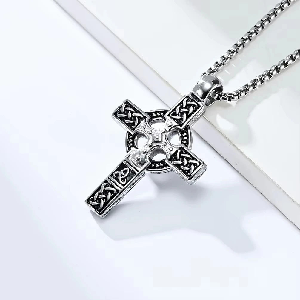 REBEL New Arrival Stainless Steel Cross Necklace for Men Double Sided Cross Celtic Knot Pendent Necklace Fashion Jewelry