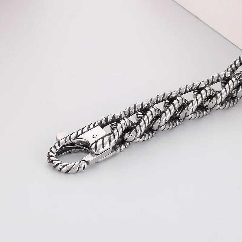 KALEN 220mm Men Punk Stainless Steel Rope Shape Links Bracelet