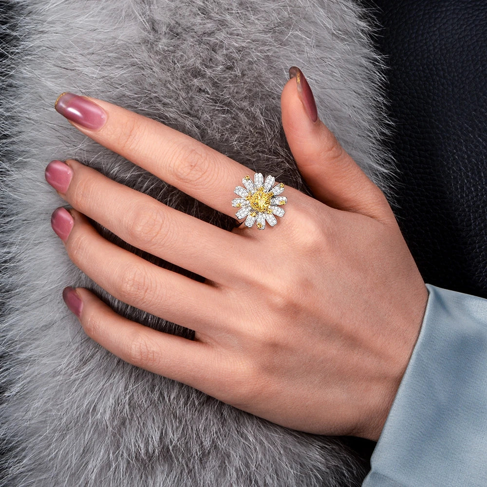 MuShan Jewelry Factory S925 Square 4*4 Floral Jewelry for Women Fashionable Personalized Luxurious and Creative Daisy Ring