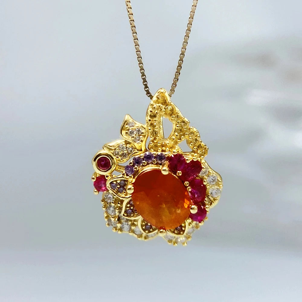 Gioiellieri Natural Fanta Garnet Pendant S925 Sterling Silver Necklace for Women Fine Jewelry January Birthstone Anniversary Gift Orange